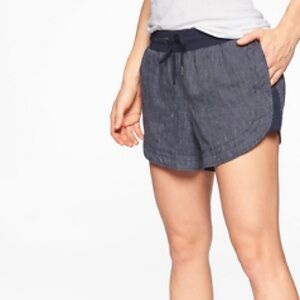 ATHLETA Beachside Bali Linen Shorts with Pockets Navy Blue Sz 2